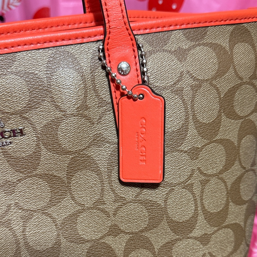 Coach City Tote Bag Tan & Orange - Picture 2 of 11
